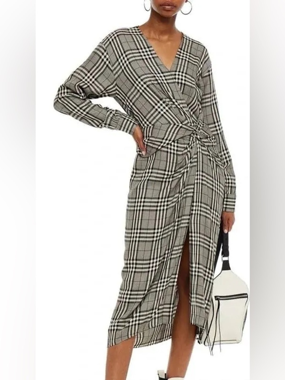 RAG & BONE Amber Plaid Front Twist Long Sleeve Midi Dress SZ 2